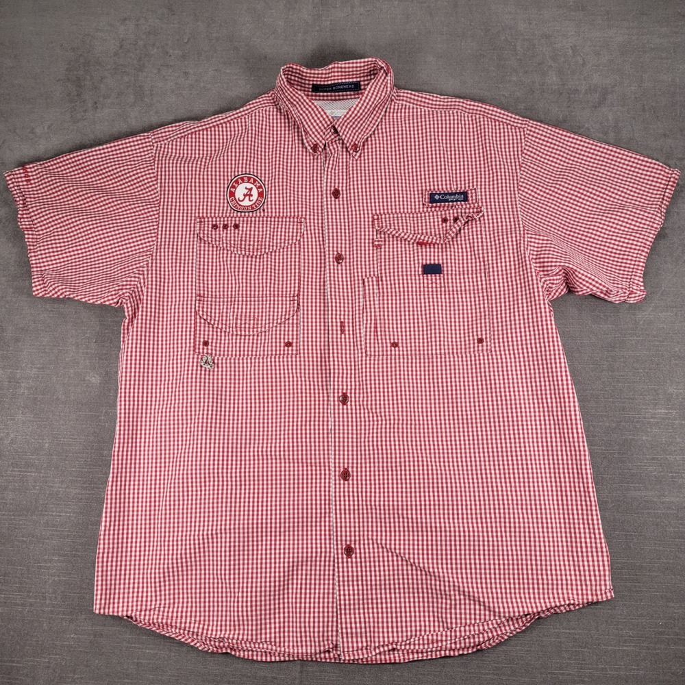 Columbia Alabama Super Bonehead Fishing Shirt Button Up Gingham Check Mens